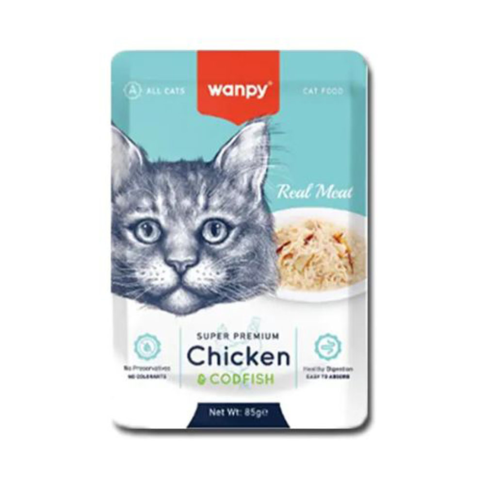 Wanpy Real Meat Adult Cat Kitten Chicken/Codfish Sachet 85gr