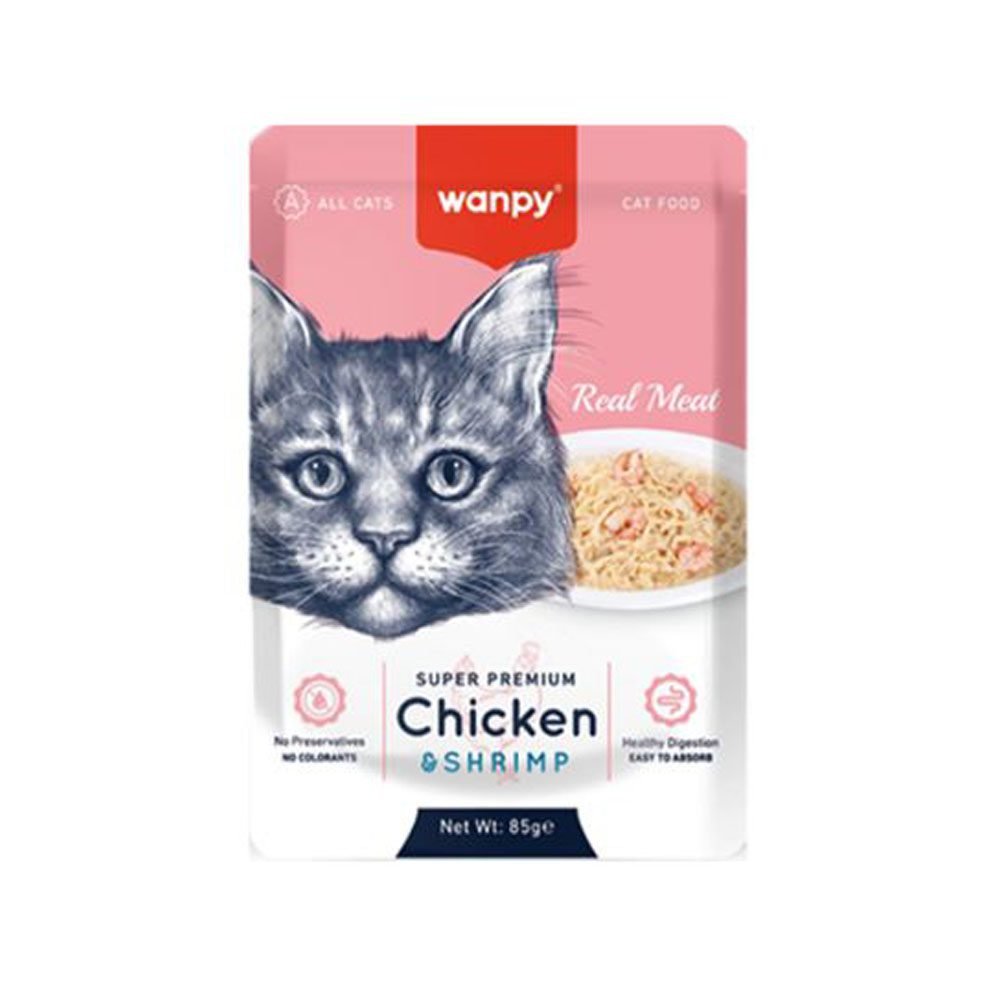 Wanpy Real Meat Adult Cat & Kitten Chicken/Shrimp Sachet 85gr