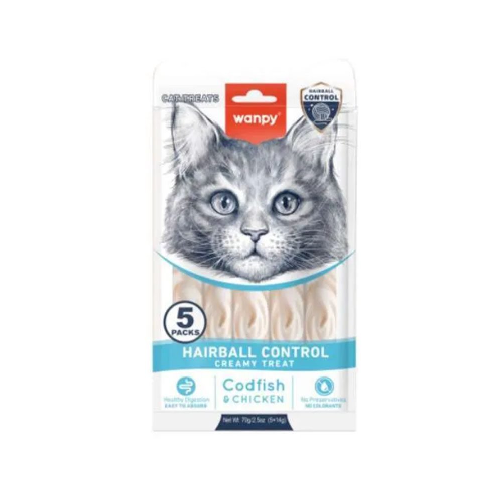 Wanpy Medicated Codfish & Chicken(Hairball Control) Creamy Treat - 70gr