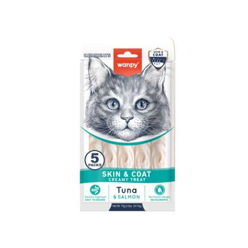 Wanpy Medicated Tuna & Salmon Skin & Coat Creamy Treat – 70gr for Cats in Rawalpindi