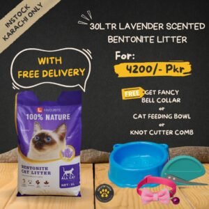 Free Delivery Bundle Offer: 30Ltr Lavender Scented Bentonite Cat Litter + Free Cat Feeding Bowl/Cat Collar or Knot Cutter