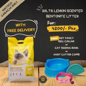 Free Delivery Bundle Offer: 30Ltr Lemon Scented Bentonite Cat Litter + Free Cat Feeding Bowl/Cat Collar or Knot Cutter
