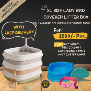 Free Delivery Bundle Offer:Superior Quality Imported Extra Large Litter Tray with scoop(22 x 17 x 6.5) Inches + Free Cat Collar & Knot Cutter & Feeding Bowl