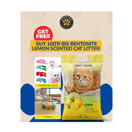 10Ltr BIS Lemon Scented Bentonite Cat Litter with FREE Cat Bell Collar/Toy Ball