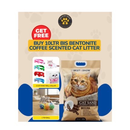 10Ltr BIS Coffee Scented Bentonite Cat Litter with FREE Cat Bell Collar/Toy Ball