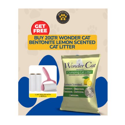 Wonder Cat Lemon Scented Imported Bentonite Cat Litter 20ltr with FREE Lint Roller/Refill