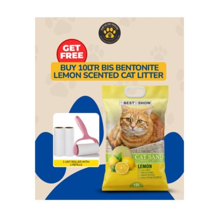 10Ltr BIS Lemon Scented Bentonite Cat Litter with FREE Lint Roller/Refill